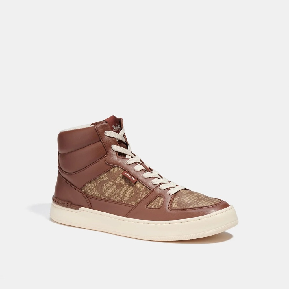 Men's COACH Clip Court High Top Sneaker Shoes In Signature Canvas, Size 11